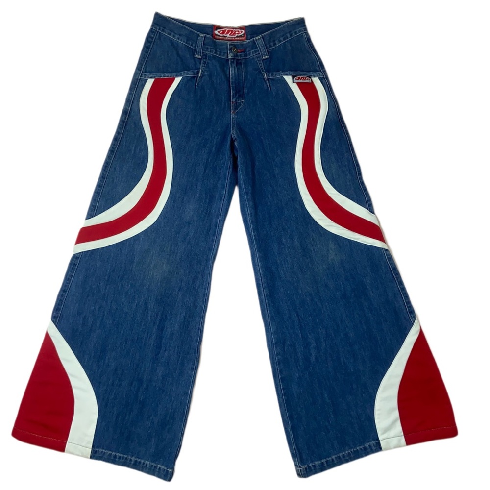 JNCO Red Wave Panel Wide Leg Raver Jeans Women's Size 11
